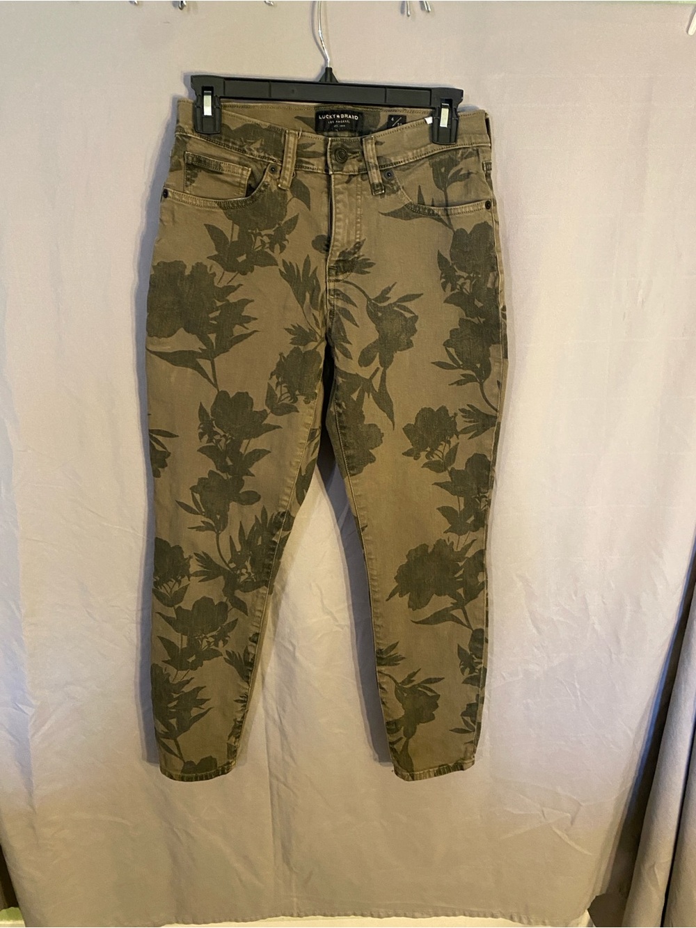 Lucky Brand Olive Green Floral Ankle Jeans